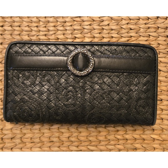 Brighton Handbags - Black Leather Brighton Ferrara Folio Wallet Woven Texture Silver Accents *READ
